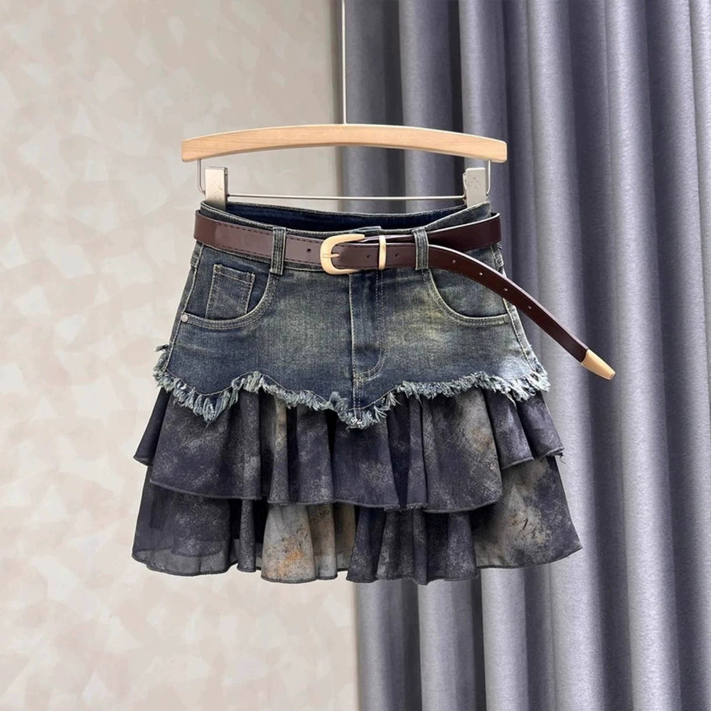Zara Patchwork Denim High Waist Short Skirt Summer Youthful